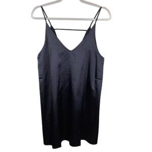 Love J Navy Blue Satin V-Neck Slip Dress Women Medium With Scarf NEW NWT